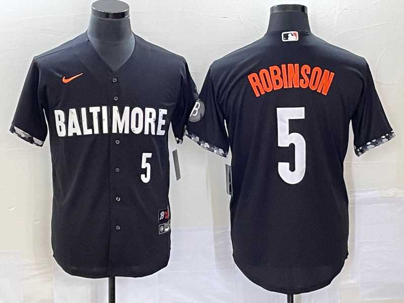 Mens Baltimore Orioles #5 Brooks Robinson Number Black 2023 City Connect Cool Base Stitched Jerseys
